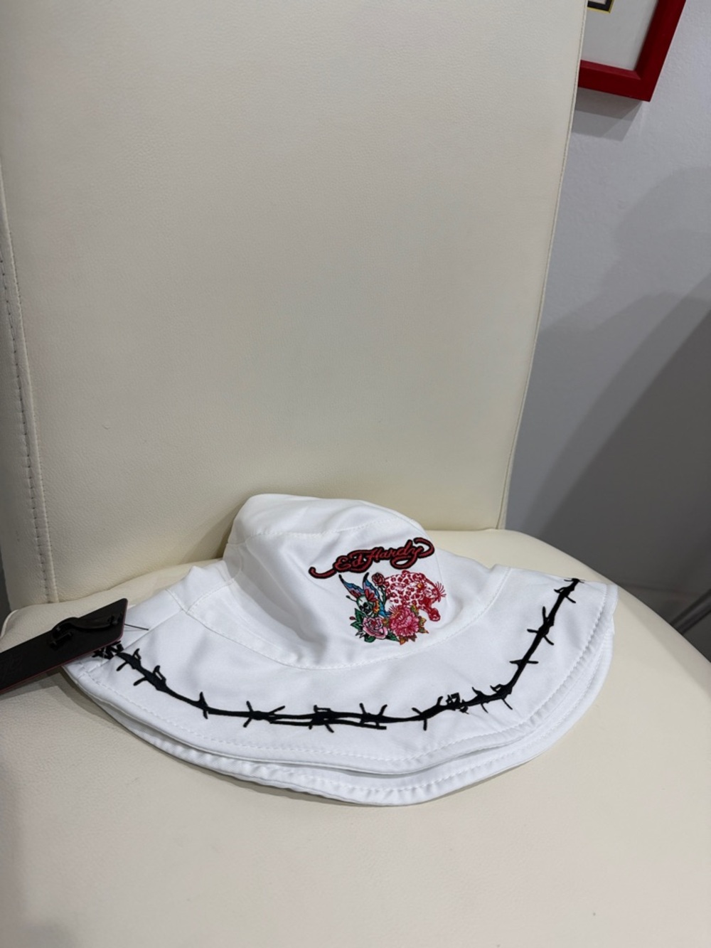 Ed Hardy White/Black/Red Floral & Barbed Wire Bucket Hat
